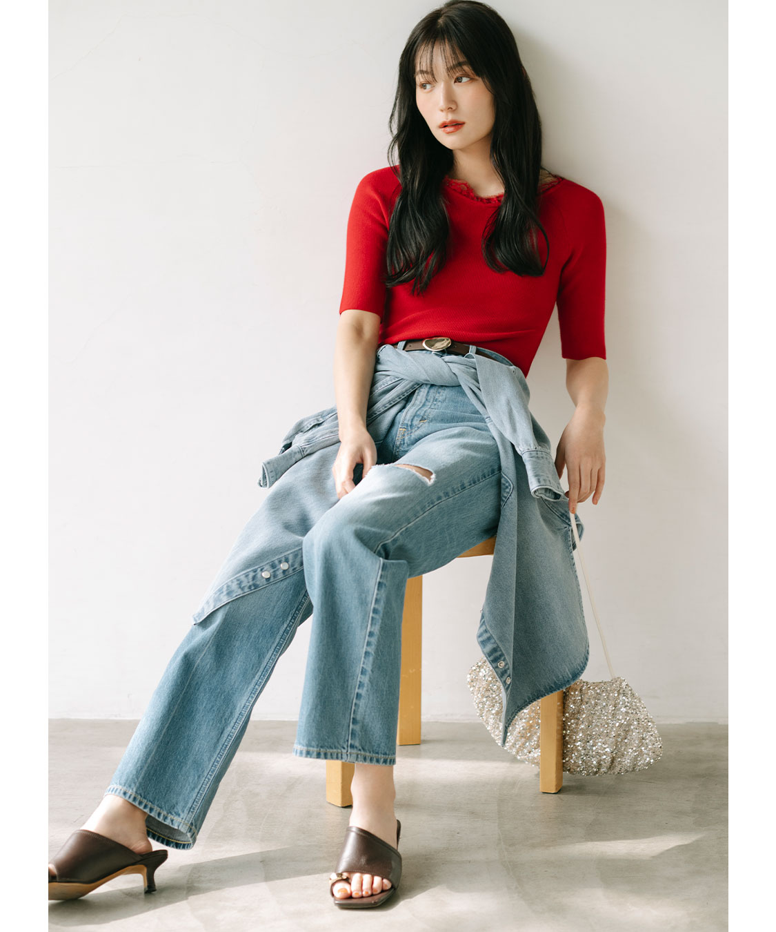 COCO DEAL/Lee》ニースリットストレートデニムパンツ｜PETAL ONLINE