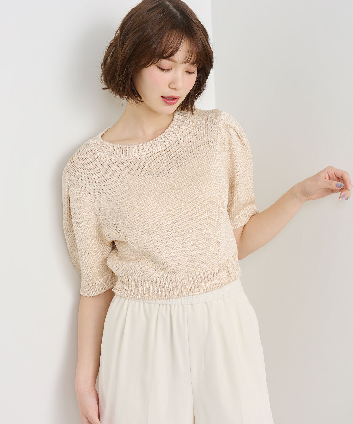 シャイニーリリヤーンハーフスリーブニット｜PETAL ONLINE（ペタル