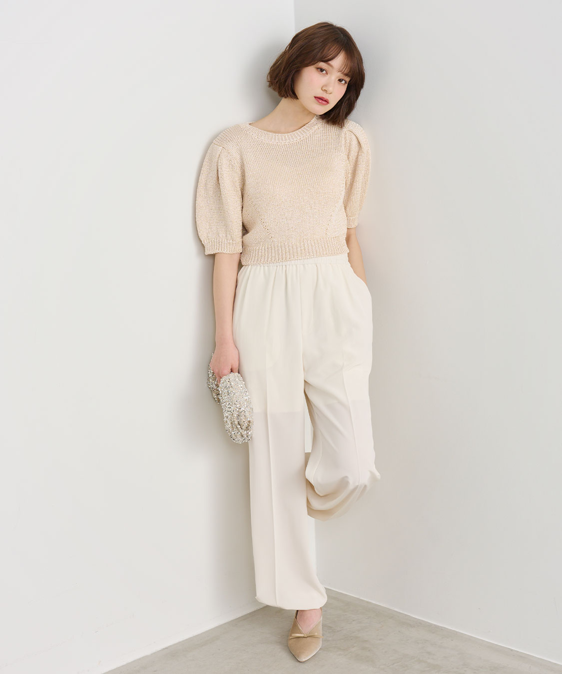 シャイニーリリヤーンハーフスリーブニット｜PETAL ONLINE（ペタル
