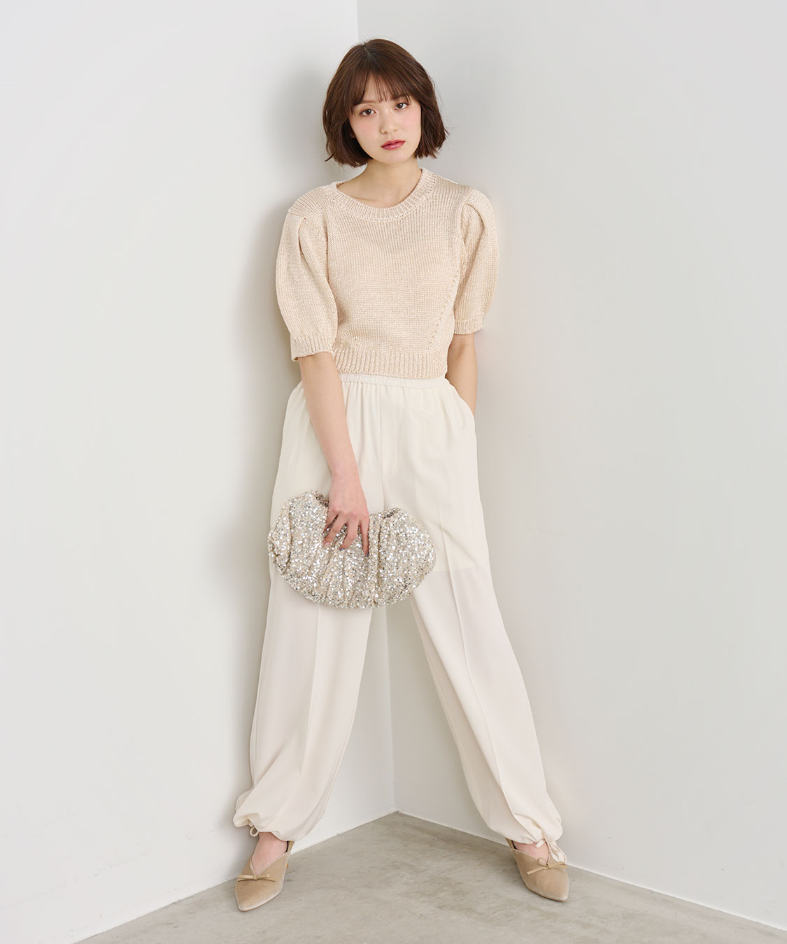 シャイニーリリヤーンハーフスリーブニット｜PETAL ONLINE（ペタル