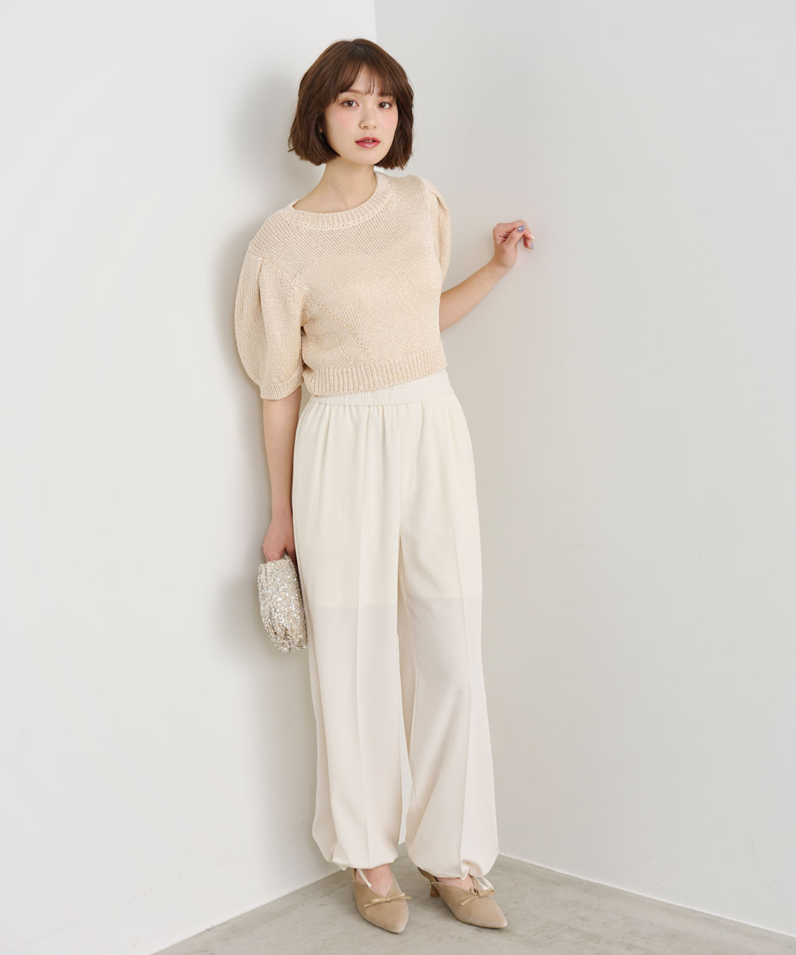 シャイニーリリヤーンハーフスリーブニット｜PETAL ONLINE（ペタル