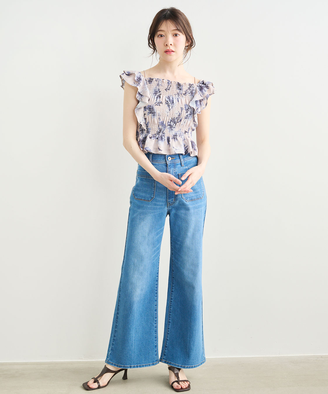 健 tetei ド根性デニム フレアデニム レザー・ベロア切替 Y2K フロントポケットフレアデニム｜PETAL ONLINE（ペタルオンライン）