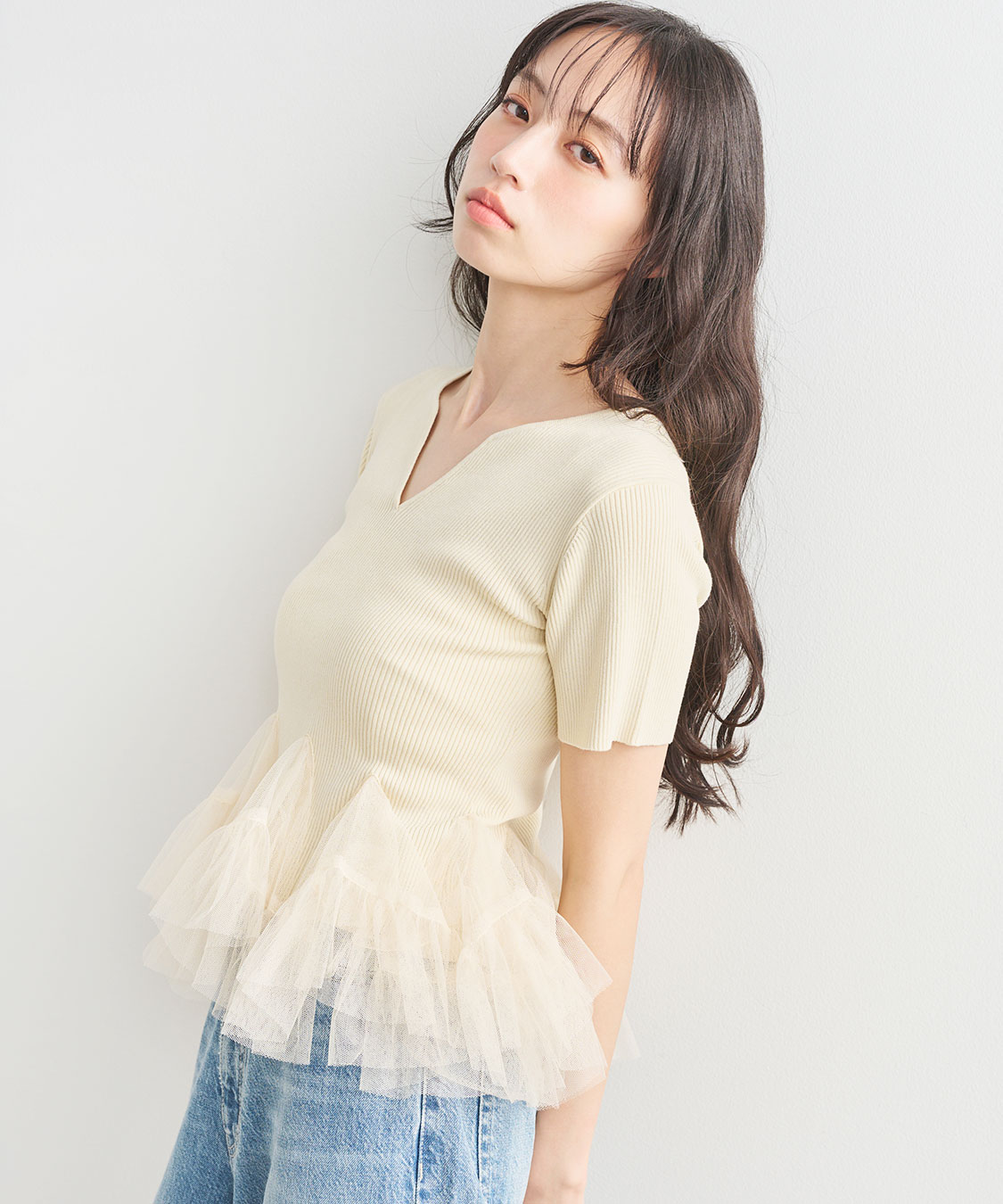 SNSで話題！】ニットドッキングチュールペプラムトップス｜PETAL