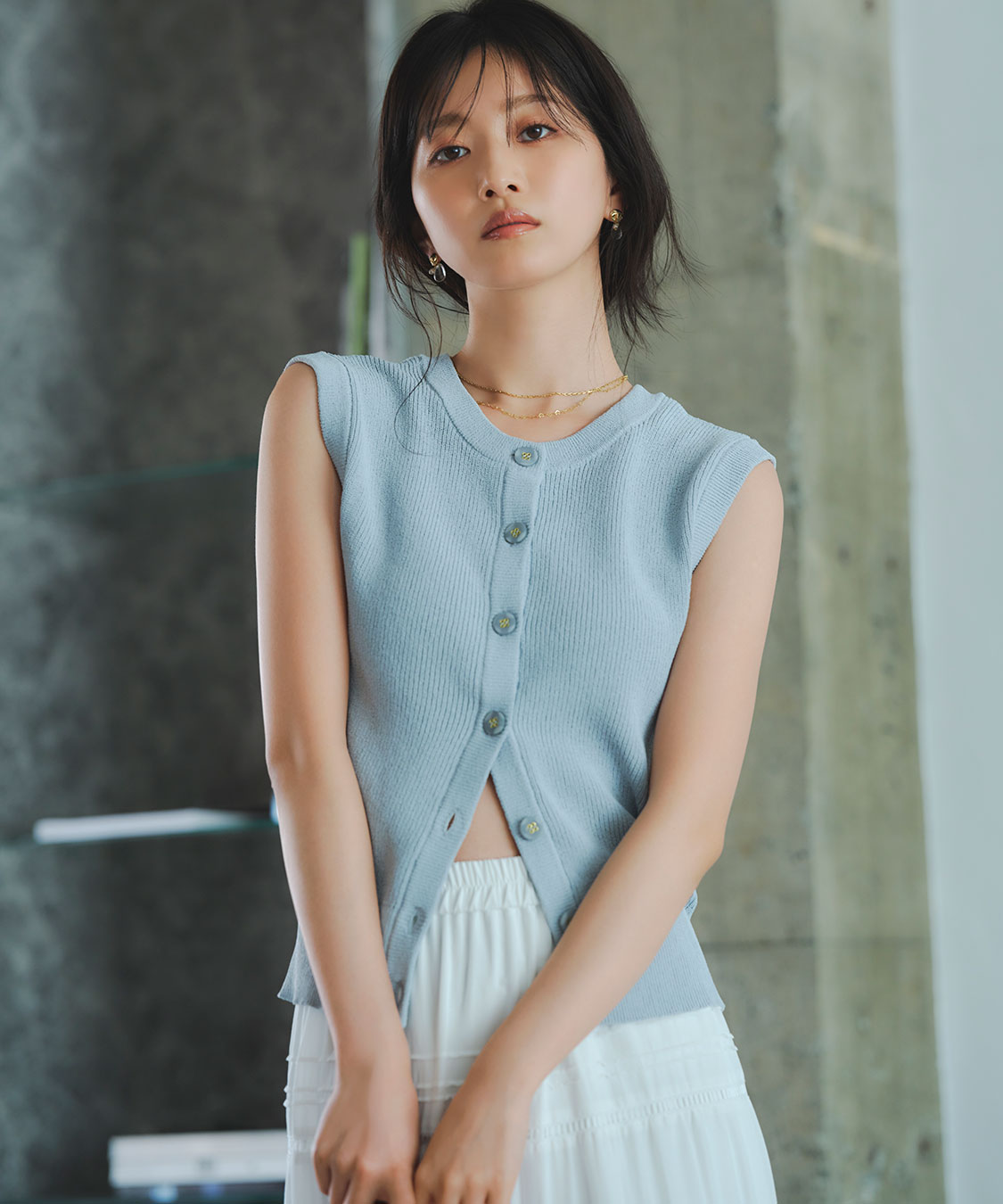 アメリ　ノースリーブニットベスト ニットベスト レディース 夏服 袖なし プルオーバー チョッキ トップス トップス