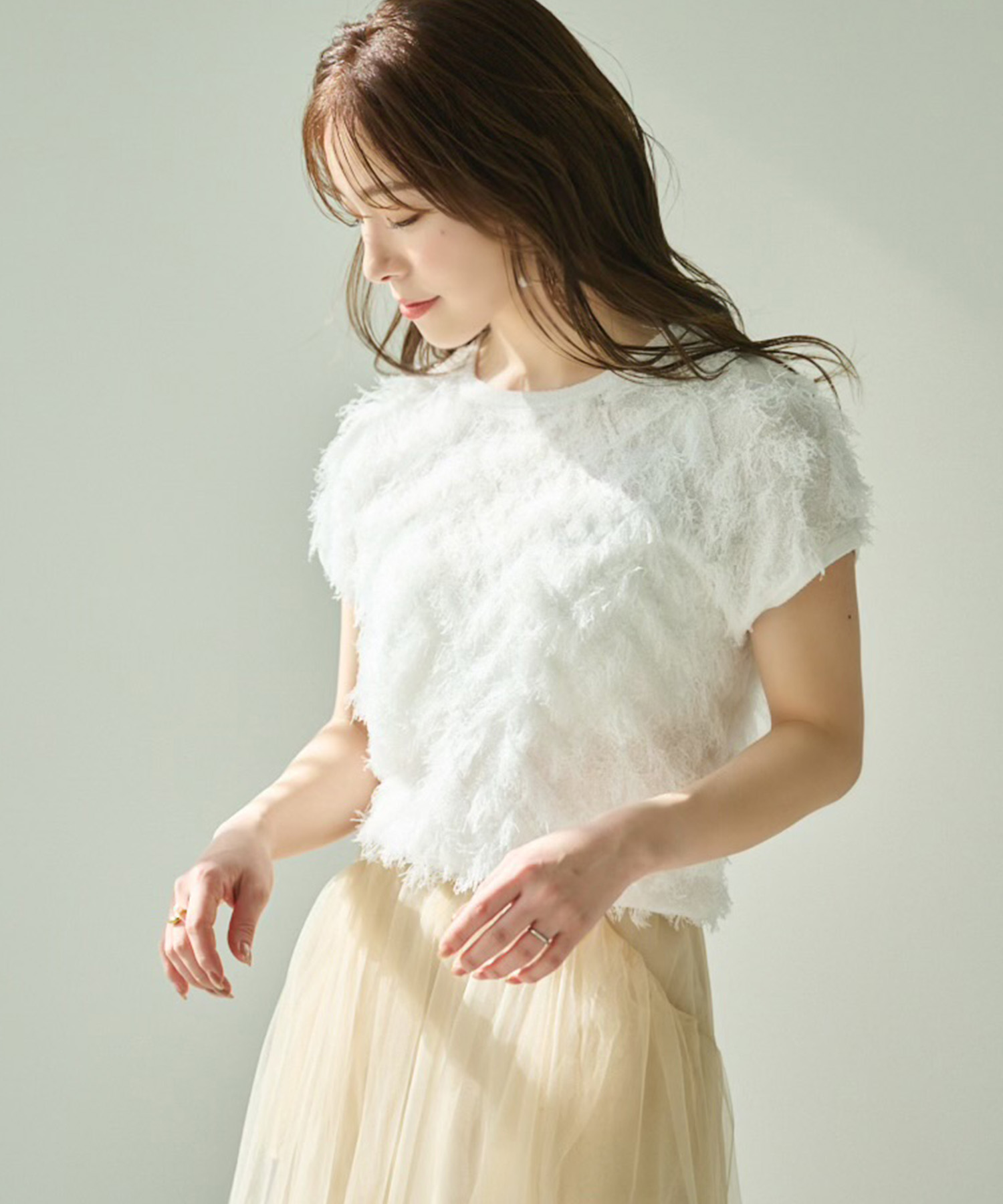 aimeine エメインジャガードフレンチスリーブニット