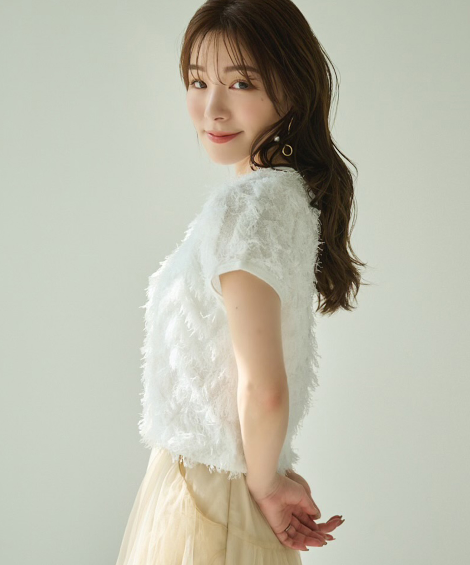 aimeine エメインジャガードフレンチスリーブニット