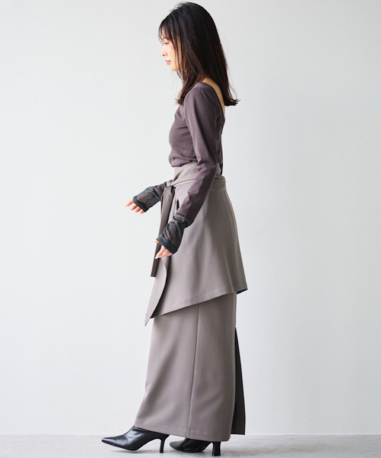 aimeine エメイン シアーニットスリーブバックオープントップス オフ シアーニットスリーブバックオープントップス｜PETAL ONLINE