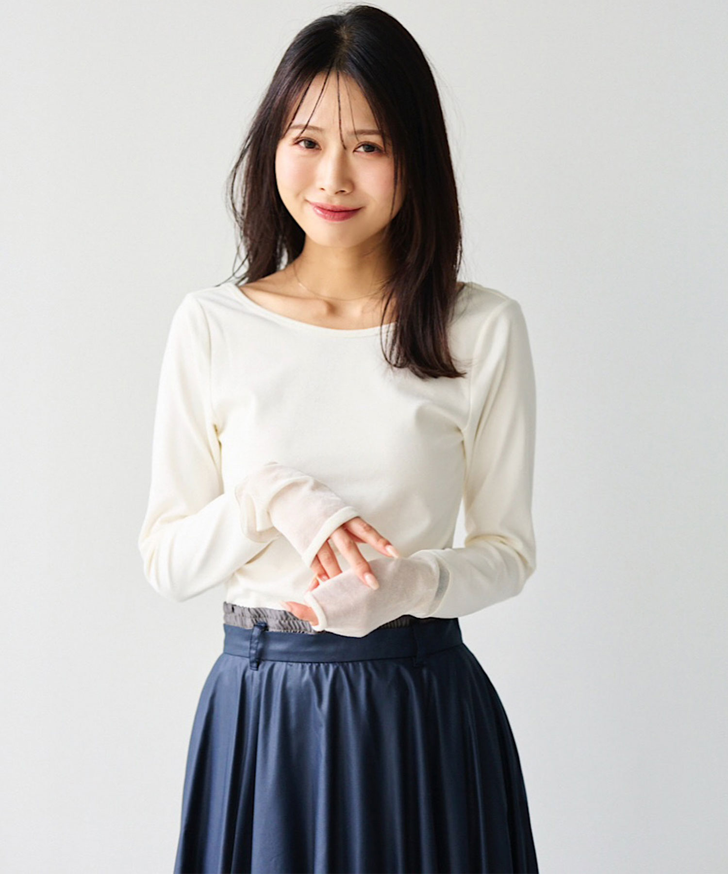 Aimeinエメイン　シアーニットスリーブバックオープントップス シアーニットスリーブバックオープントップス｜PETAL ONLINE