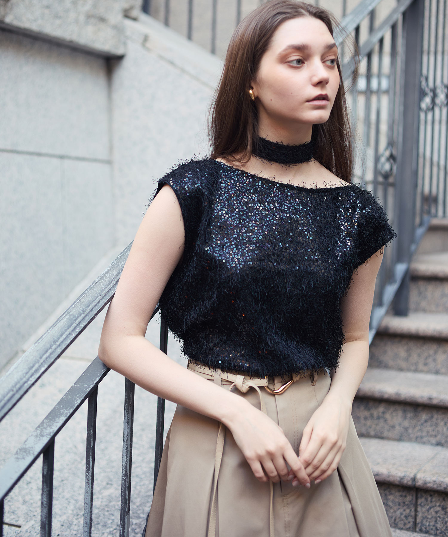 Dolce & Gabbana】スパンコールディテール ハイネックチュール