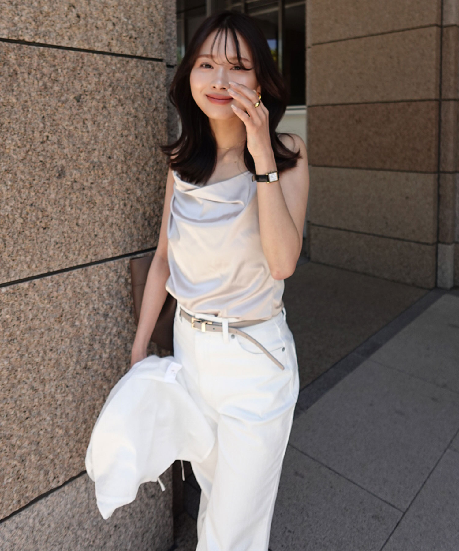 Aimeine カップインドレープサテンキャミソール カップインドレープ