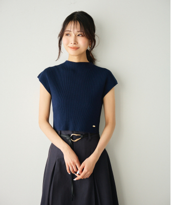 Aimeine エメイン　シルク混コンパクトリブニット Aimeine エメインシルク混コンパクトリブニット ネイビー