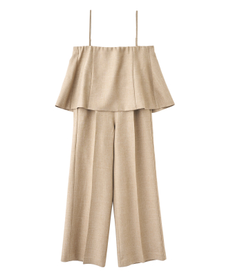 【Aimeine】オールインワン ワイドパンツ ベージュ タックビスチェベルト×セミワイドパンツ｜PETAL ONLINE（ペタル