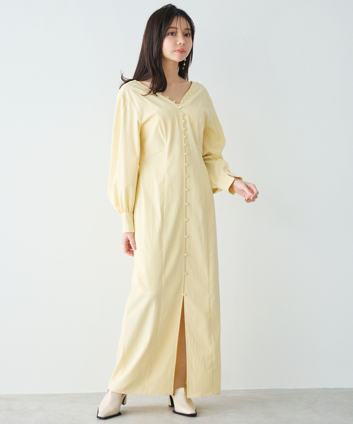 Aimeine エメイン ループボタンバックオープンワンピース ループボタンバックオープンIラインワンピース｜PETAL ONLINE