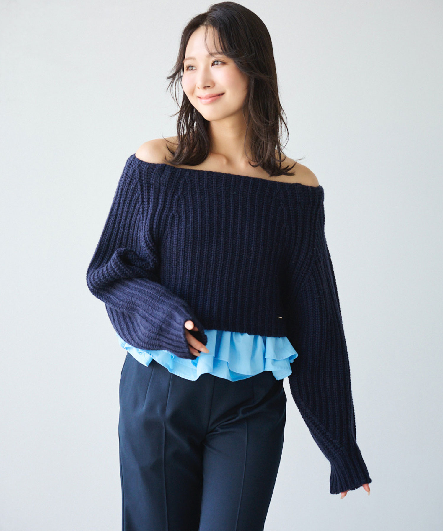 Aimeine エメイン　ローゲージニット×フリルキャミレイヤードトップス ローゲージニット×フリルキャミレイヤードトップス｜PETAL