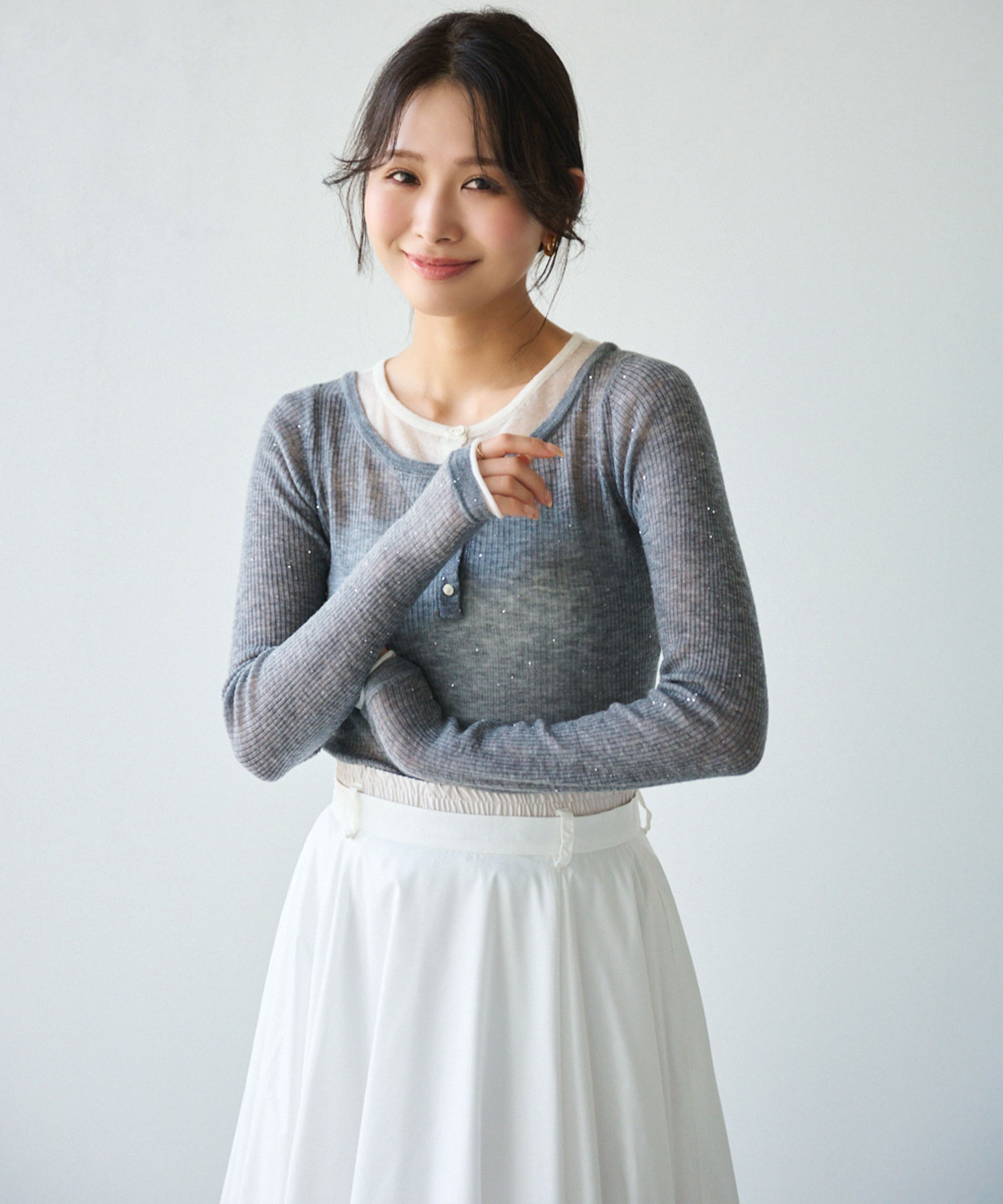 【即完売品】 Aimeine エメイン　スイビシアースパンコールニット　グレー スイビシアースパンコールニット｜PETAL ONLINE（ペタルオンライン）