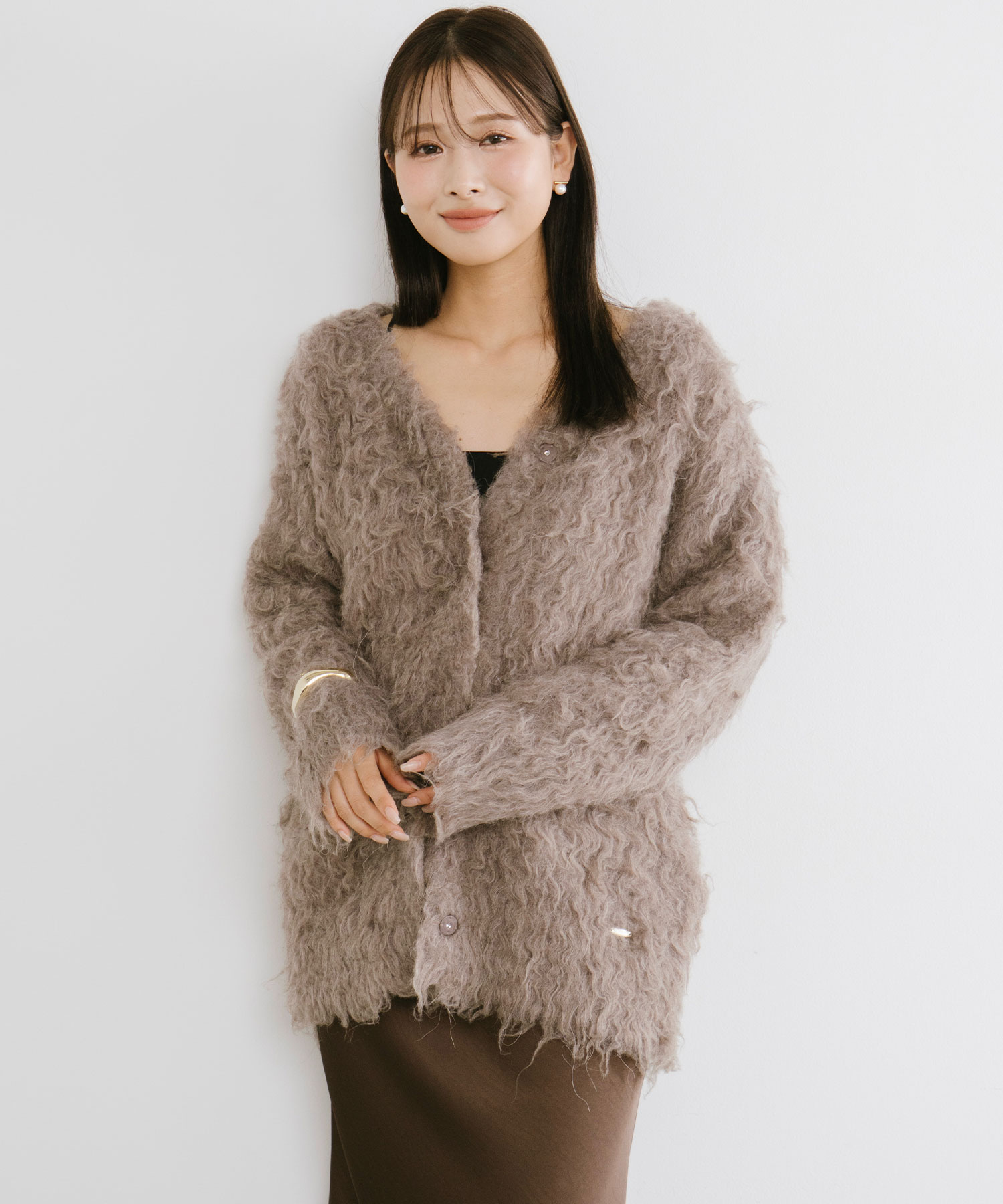 【新品未使用】【 Aimeine】 シャギーモヘヤカーディガン ブラウン シャギーモヘヤカーディガン｜PETAL ONLINE（ペタルオンライン）