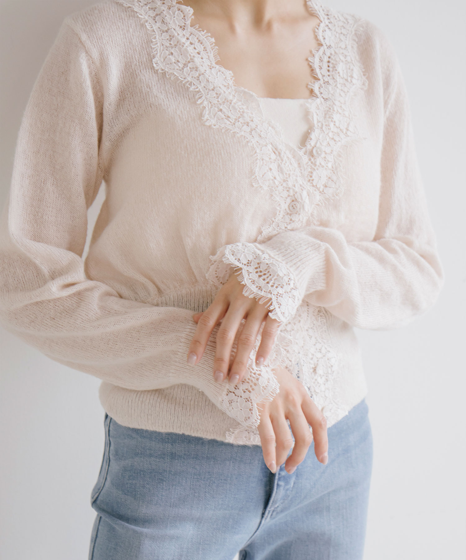 【早い者勝ち】 Aimeine シアーモヘヤレースカーディガン サックス 新品未使用】Aimeine シアーモヘヤレースカーディガン エメイン - メルカリ