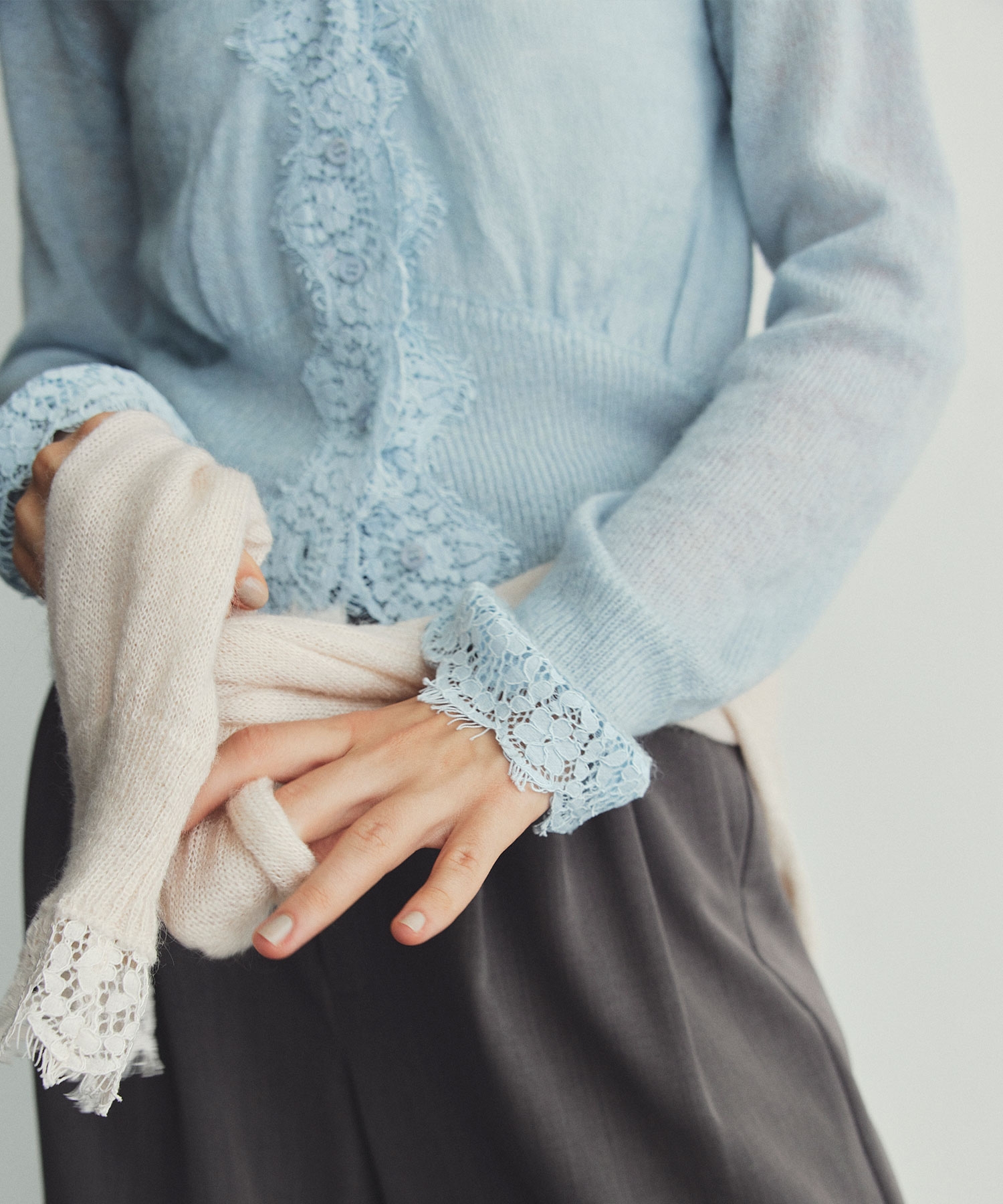 Aimeine シアーモヘヤレースカーディガン　ブルー シアーモヘヤレースカーディガン｜PETAL ONLINE（ペタルオンライン）