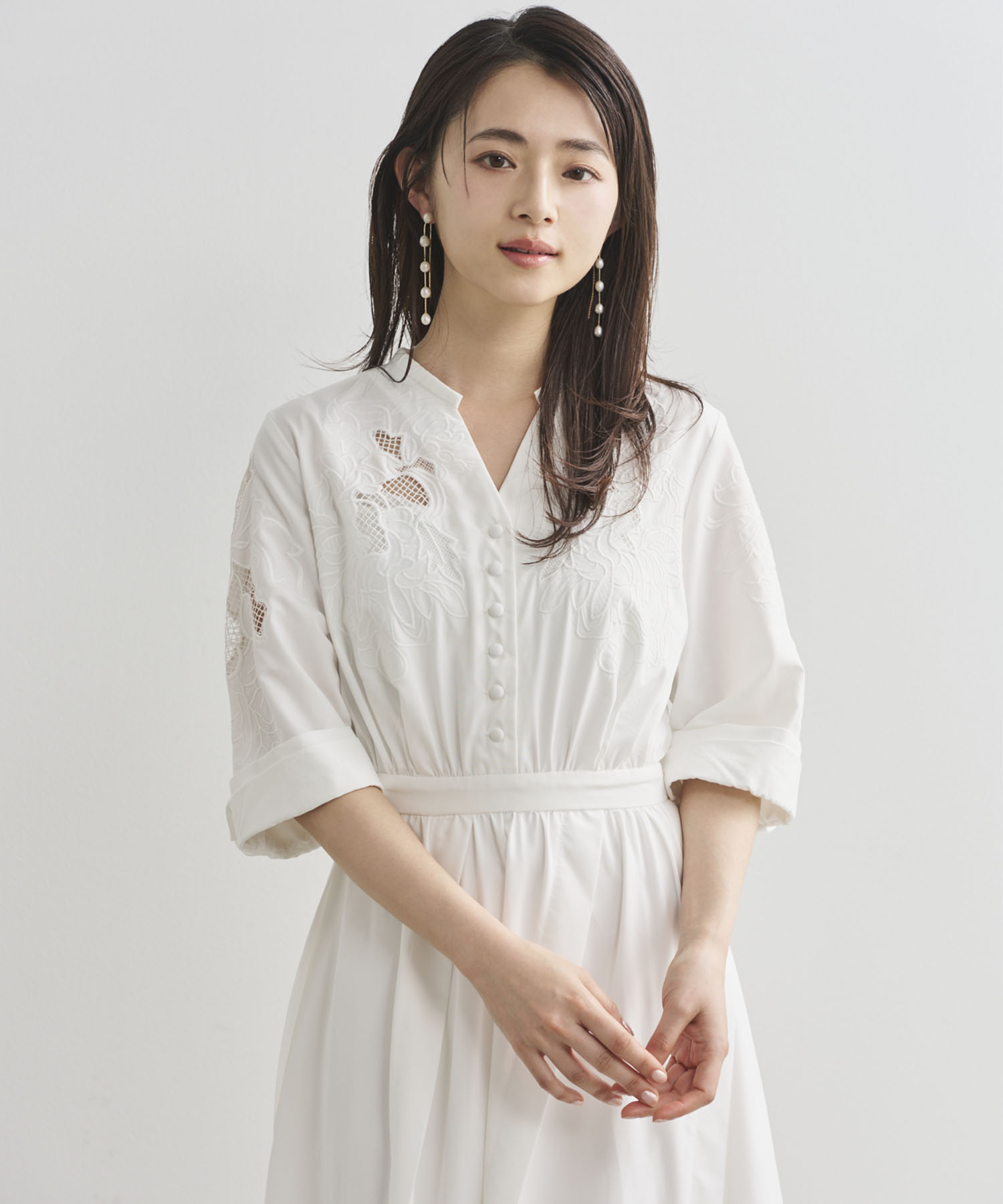 KAPITAL キャピタル　パッチワークシャツワンピース　Sサイズ　ホワイト スカルプチャーエンブロイダリーシャツワンピース｜PETAL ONLINE